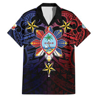 Philippines Guam Family Matching Mermaid Dress and Hawaiian Shirt Filipino Sun With Guaman Seal LT05 Dad's Shirt - Short Sleeve Blue - Polynesian Pride