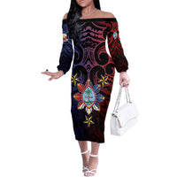 Philippines Guam Family Matching Off The Shoulder Long Sleeve Dress and Hawaiian Shirt Filipino Sun With Guaman Seal LT05 Mom's Dress Blue - Polynesian Pride