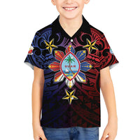 Philippines Guam Family Matching Short Sleeve Bodycon Dress and Hawaiian Shirt Filipino Sun With Guaman Seal LT05 Son's Shirt Blue - Polynesian Pride