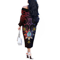 Philippines Guam Off The Shoulder Long Sleeve Dress Filipino Sun With Guaman Seal