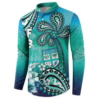 Fiji Born Indian Button Sweatshirt Palm Paisley With Tapa Pattern