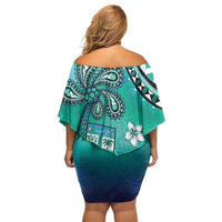 Fiji Born Indian Family Matching Off Shoulder Short Dress and Hawaiian Shirt Palm Paisley With Tapa Pattern