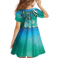 Fiji Born Indian Kid Short Sleeve Dress Palm Paisley With Tapa Pattern