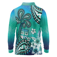 Fiji Born Indian Long Sleeve Polo Shirt Palm Paisley With Tapa Pattern