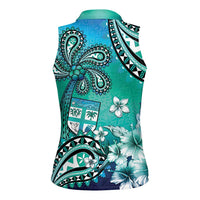 Fiji Born Indian Women Sleeveless Polo Shirt Palm Paisley With Tapa Pattern
