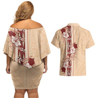 Tonga Language Week Couples Matching Off Shoulder Short Dress and Hawaiian Shirt Hibiscus Tongan Ngatu Pattern LT05 - Polynesian Pride