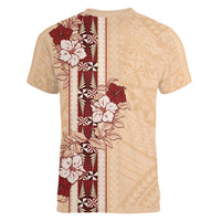 Tonga Language Week Women V-Neck T-Shirt Hibiscus Tongan Ngatu Pattern