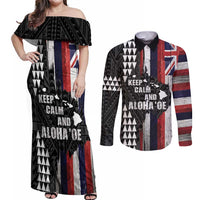 Hawaii 1959 Statehood Day Couples Matching Off Shoulder Maxi Dress and Long Sleeve Button Shirt Classic Style