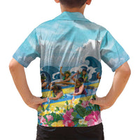 Hawaii Outrigger Canoe Race Family Matching Long Sleeve Bodycon Dress and Hawaiian Shirt Polynesian Style Watercolor Style LT05 - Polynesian Pride