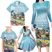 Hawaii Outrigger Canoe Race Family Matching Long Sleeve Bodycon Dress and Hawaiian Shirt Polynesian Style Watercolor Style LT05 - Polynesian Pride