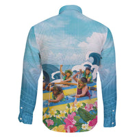 Hawaii Outrigger Canoe Race Family Matching Off The Shoulder Long Sleeve Dress and Hawaiian Shirt Polynesian Style Watercolor Style LT05 - Polynesian Pride