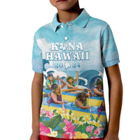 Hawaii Outrigger Canoe Race Kid Polo Shirt Polynesian Style Watercolor Style
