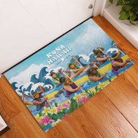 Hawaii Outrigger Canoe Race Rubber Doormat Polynesian Style Watercolor Style