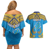 Personalised Tuvalu Independence Day Couples Matching Off Shoulder Short Dress and Hawaiian Shirt Coat Of Arms With Polynesian Dolphin Tattoo LT05 - Polynesian Pride