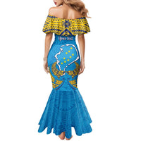 Personalised Tuvalu Independence Day Family Matching Mermaid Dress and Hawaiian Shirt Coat Of Arms With Polynesian Dolphin Tattoo LT05 - Polynesian Pride