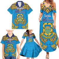 Personalised Tuvalu Independence Day Family Matching Summer Maxi Dress and Hawaiian Shirt Coat Of Arms With Polynesian Dolphin Tattoo LT05 - Polynesian Pride