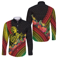 Retro Hawaiian Singer Family Matching Long Sleeve Bodycon Dress and Hawaiian Shirt Polynesian Style Tropical Flowers LT05 Dad's Shirt - Long Sleeve Black - Polynesian Pride