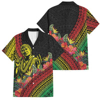 Retro Hawaiian Singer Family Matching Off The Shoulder Long Sleeve Dress and Hawaiian Shirt Polynesian Style Tropical Flowers LT05 Dad's Shirt - Short Sleeve Black - Polynesian Pride