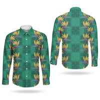 Hawaii Waikiki King Couples Matching Off Shoulder Short Dress and Long Sleeve Button Shirt Green Quilt With Pua Manu LT05 - Polynesian Pride
