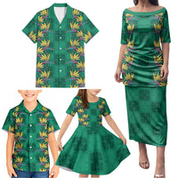 Hawaii Waikiki King Family Matching Puletasi and Hawaiian Shirt Green Quilt With Pua Manu LT05 - Polynesian Pride