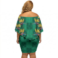 Hawaii Waikiki King Off Shoulder Short Dress Green Quilt With Pua Manu LT05 - Polynesian Pride