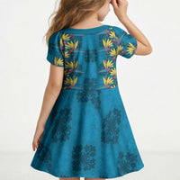 Hawaii Waikiki King Kid Short Sleeve Dress Blue Quilt With Pua Manu LT05 - Polynesian Pride