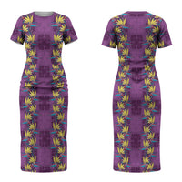 Hawaii Waikiki King Couples Matching Short Sleeve Bodycon Dress and Hawaiian Shirt Purple Quilt With Pua Manu LT05 - Polynesian Pride