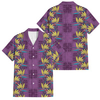 Hawaii Waikiki King Family Matching Mermaid Dress and Hawaiian Shirt Purple Quilt With Pua Manu LT05 Dad's Shirt - Short Sleeve Purple - Polynesian Pride