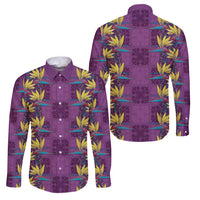Hawaii Waikiki King Family Matching Short Sleeve Bodycon Dress and Hawaiian Shirt Purple Quilt With Pua Manu LT05 Dad's Shirt - Long Sleeve Purple - Polynesian Pride