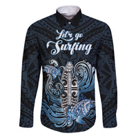Personalised Polynesia Go Surfing Family Matching Summer Maxi Dress and Hawaiian Shirt The Pacific Wave Of Water LT05 Dad's Shirt - Long Sleeve Blue - Polynesian Pride