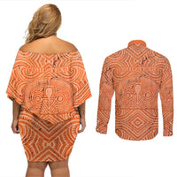 Personalised Lapita Culture Couples Matching Off Shoulder Short Dress and Long Sleeve Button Shirt Iconic Double Face Pattern LT05 - Polynesian Pride