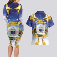 Samoa Christmas Couples Matching Long Sleeve Bodycon Dress and Hawaiian Shirt Snow Globe With Samoan Santa - Polynesian Pride