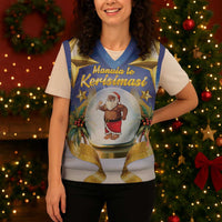 Samoa Christmas Knitted V-Neck Vest Snow Globe With Samoan Santa - Polynesian Pride