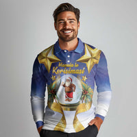 Samoa Christmas Long Sleeve Polo Shirt Snow Globe With Samoan Santa - Polynesian Pride