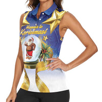 Samoa Christmas Women Sleeveless Polo Shirt Snow Globe With Samoan Santa - Polynesian Pride