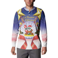 American Samoa Christmas Button Sweatshirt Seashell Santa Beach Vibes - Polynesian Pride