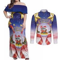 American Samoa Christmas Couples Matching Off Shoulder Maxi Dress and Long Sleeve Button Shirt Seashell Santa Beach Vibes - Polynesian Pride