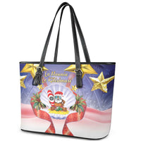 American Samoa Christmas Leather Tote Bag Seashell Santa Beach Vibes - Polynesian Pride