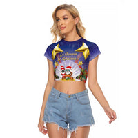 American Samoa Christmas Raglan Cropped T Shirt Seashell Santa Beach Vibes - Polynesian Pride