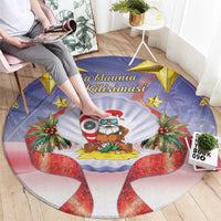 American Samoa Christmas Round Carpet Seashell Santa Beach Vibes - Polynesian Pride