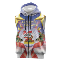 American Samoa Christmas Sleeveless Zip Hoodie Seashell Santa Beach Vibes LT05