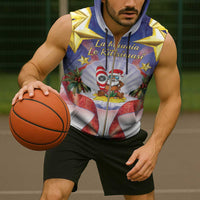 American Samoa Christmas Sleeveless Zip Hoodie Seashell Santa Beach Vibes - Polynesian Pride