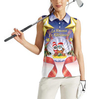 American Samoa Christmas Women Sleeveless Polo Shirt Seashell Santa Beach Vibes - Polynesian Pride