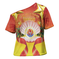 French Polynesia Christmas Cross Shoulder Shirt Seashell Santa Beach Vibes - Polynesian Pride