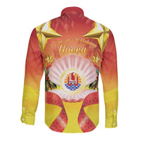 French Polynesia Christmas Long Sleeve Button Shirt Seashell Santa Beach Vibes - Polynesian Pride