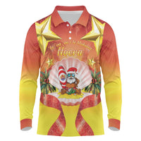 French Polynesia Christmas Long Sleeve Polo Shirt Seashell Santa Beach Vibes - Polynesian Pride