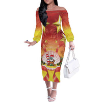 French Polynesia Christmas Off The Shoulder Long Sleeve Dress Seashell Santa Beach Vibes - Polynesian Pride