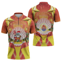 French Polynesia Christmas Zipper Polo Shirt Seashell Santa Beach Vibes LT05 - Polynesian Pride