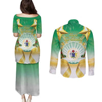 Cook Islands Christmas Couples Matching Puletasi and Long Sleeve Button Shirt Seashell Santa Beach Vibes - Polynesian Pride