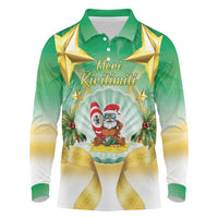 Cook Islands Christmas Long Sleeve Polo Shirt Seashell Santa Beach Vibes - Polynesian Pride